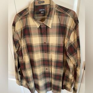 St John's Bay Men's Big And Tall 3XLT Plaid Tan Red Black Shirt with Pocket